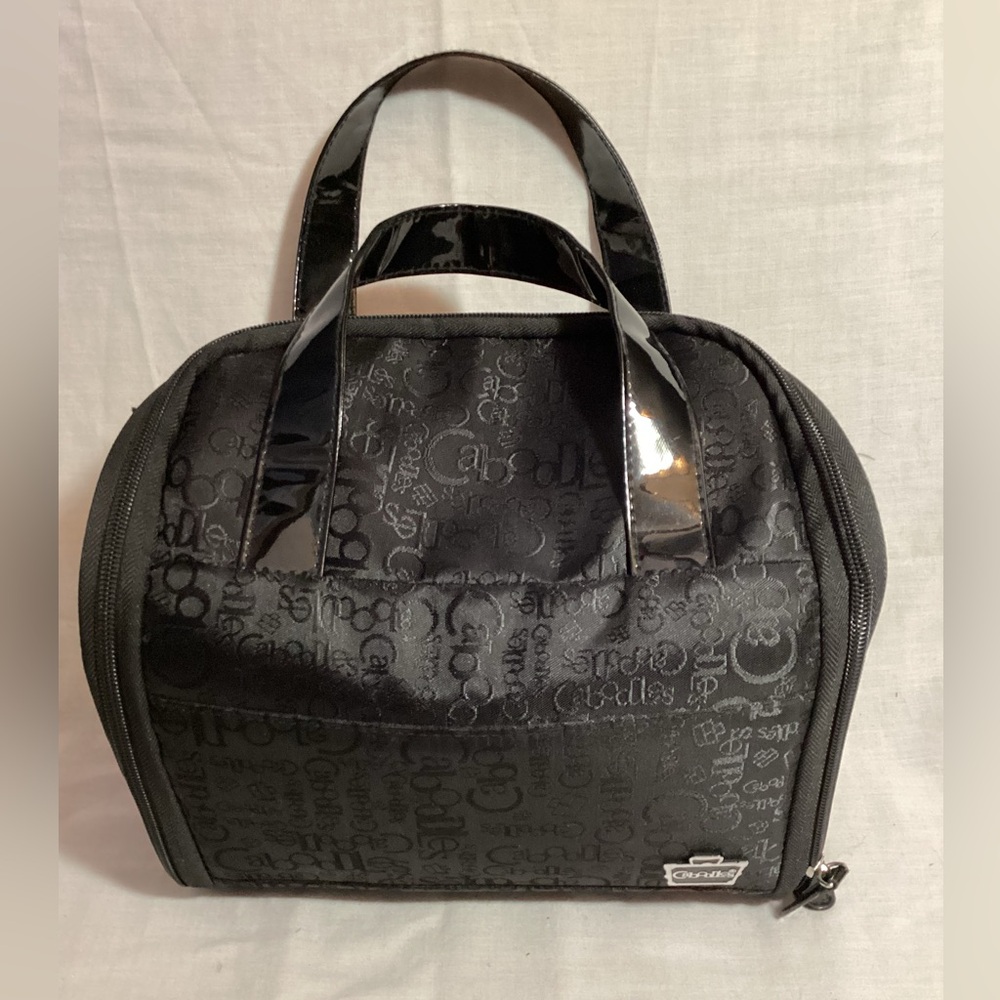 Caboodles Black Logo Print Cloth Travel Make Up Accessories Bag Zip Out
